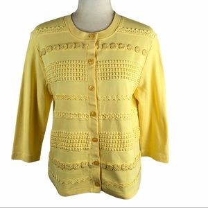 Baxter & Wells Yellow Crochet Trim Cardigan